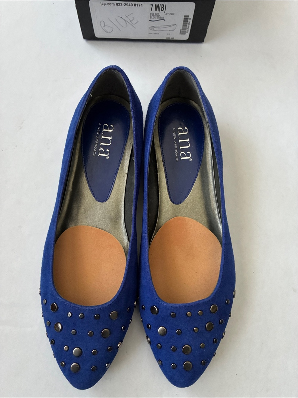 a.n.a Royal Blue suede Studded Pointed Toe Flats